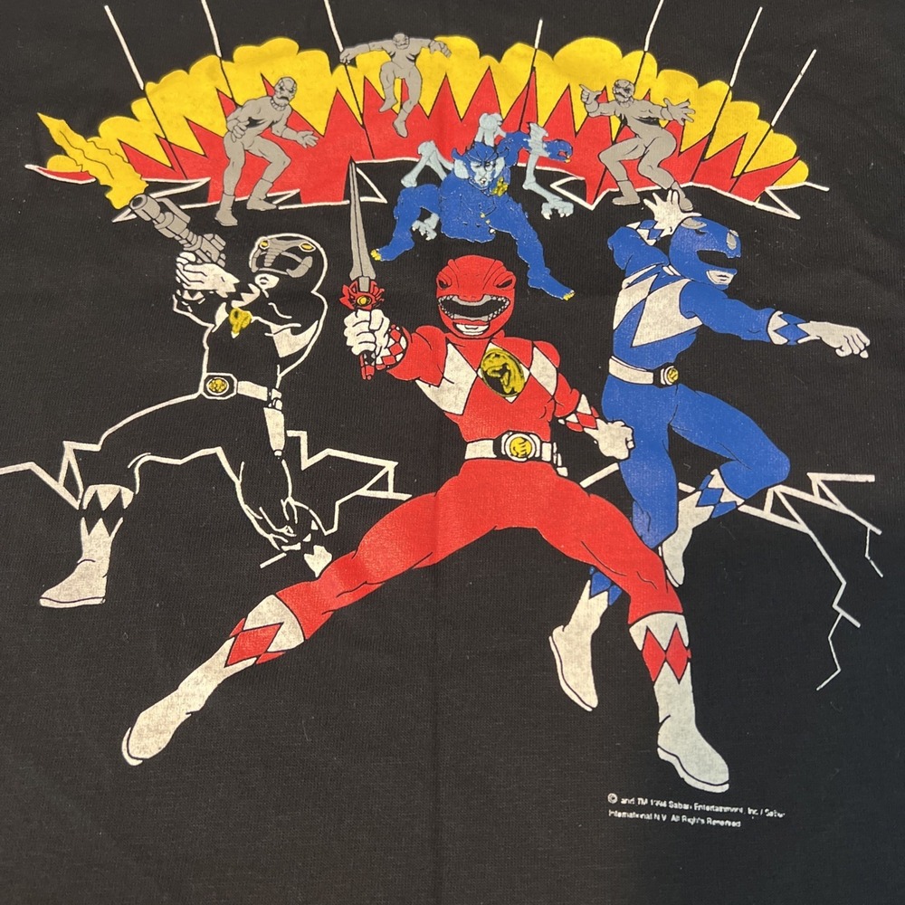 Mighty Morphin Power Rangers Vintage Kids Black T-Shirt M Youth 1990s Monster - Picture 2 of 15